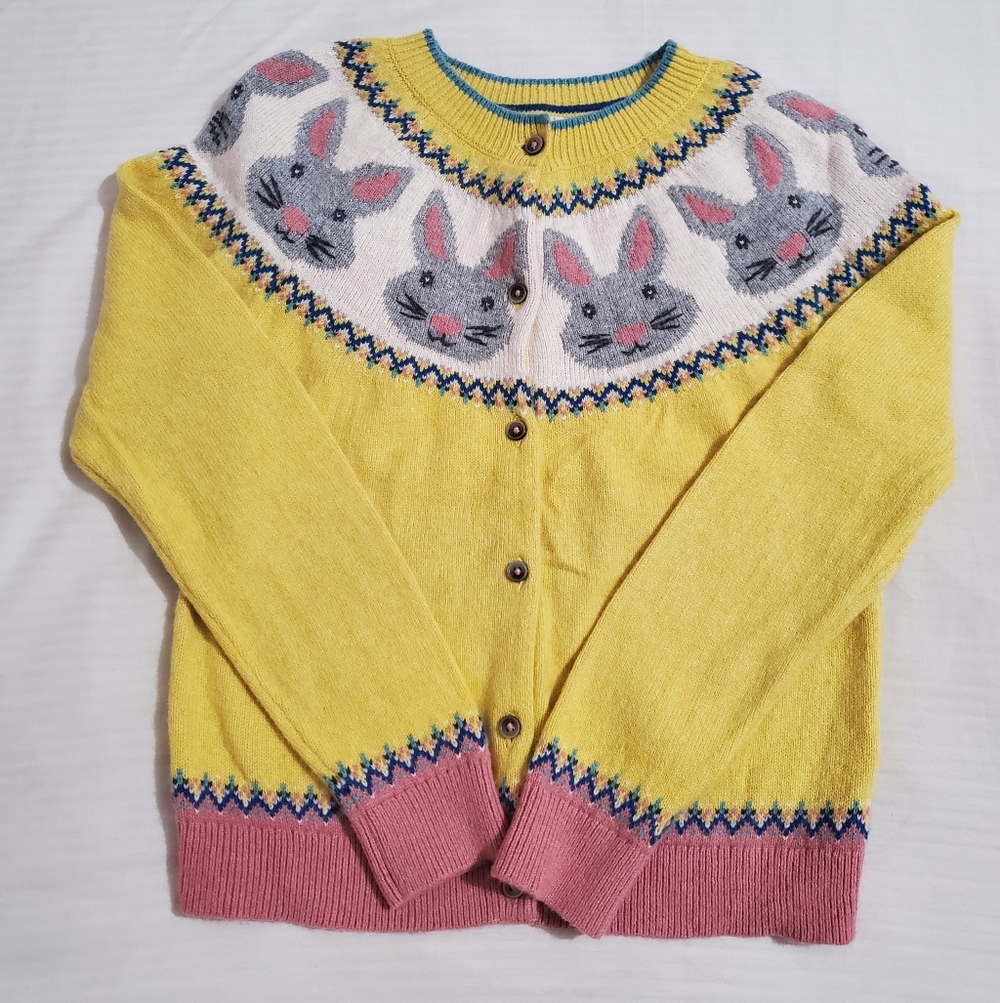 Boden Yellow and Pink Bunny Knit Cardigan
